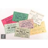 A 1960s/70s ticket archive to include The Kinks, Torquay Town Hall 16th August 1966, 9cm x 6cm, Sham