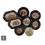 Seven assorted 19th Century Staffordshire Pratt ware pot lids comprising Alas Poor Bruin, Bear