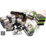 An Xbox 360, a Nintendo Wii, and various games for Nintendo, Playstation and Xbox consoles as well
