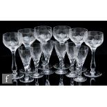 A set of six early 20th Century Stuart & Sons Ellesmere pattern wine glasses with a stylised leaf