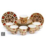 A set of six Royal Crown Derby Imari pattern 1128 trios, all with printed marks, side plate diameter