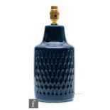 A mid 20th Century Soholm lamp base designed by Einar Johansen, the whole glazed in dark blue with