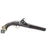 An 18th Century flintlock pistol, brass trigger guard and engraved lock, 19cm barrel.