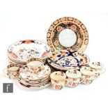 Five 19th Century Davenport Stone China 25cm dinner plates decorated in an Imari pattern with