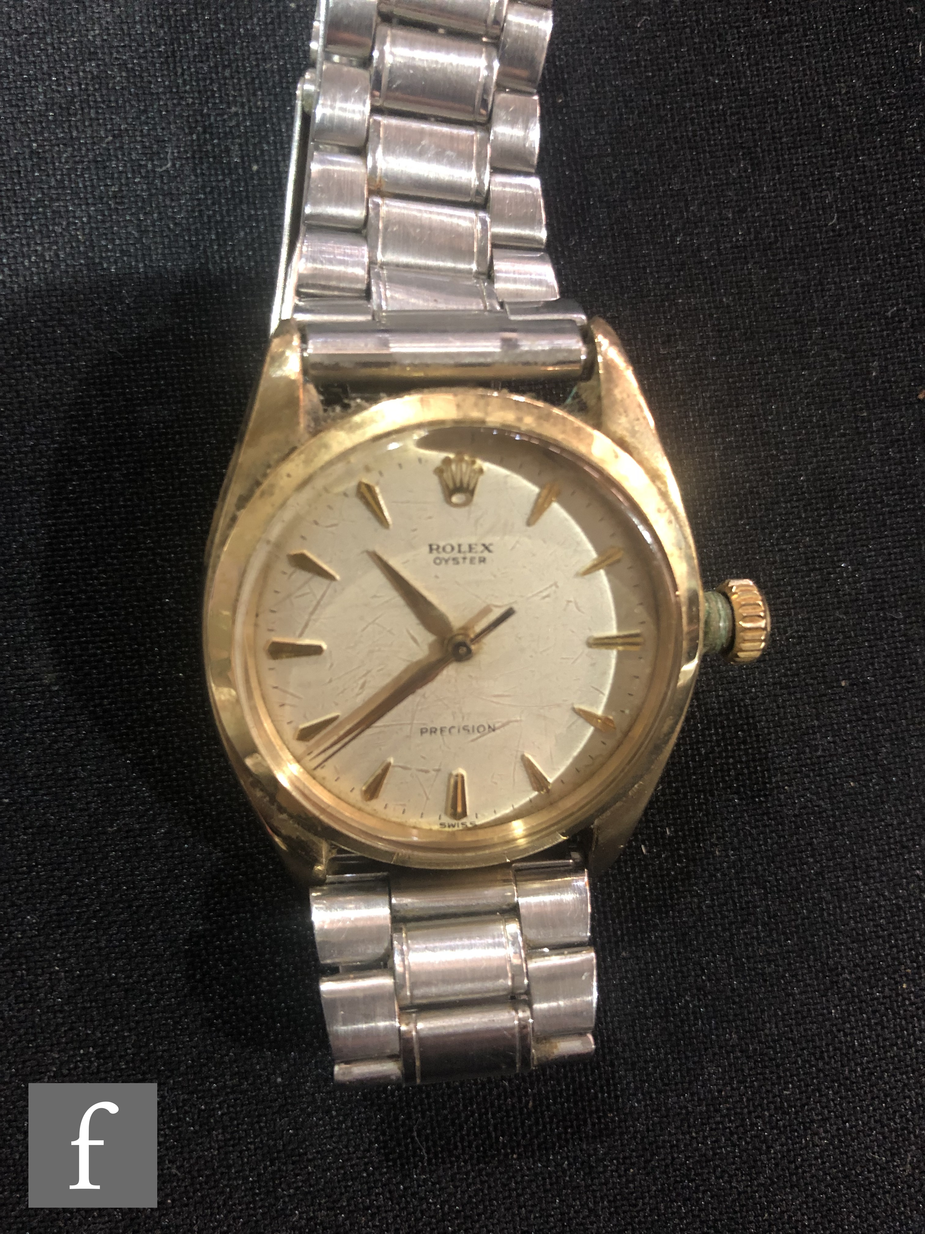 A 9ct hallmarked Rolex Oyster Precision automatic wrist watch with gilt batons to a cream dial, case - Image 2 of 8