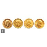 Four George V full sovereigns dated 1911 x2 and 1912 x2.