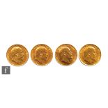 Four Edward VII full sovereigns dated 1902, 1905 and 1906 x2.
