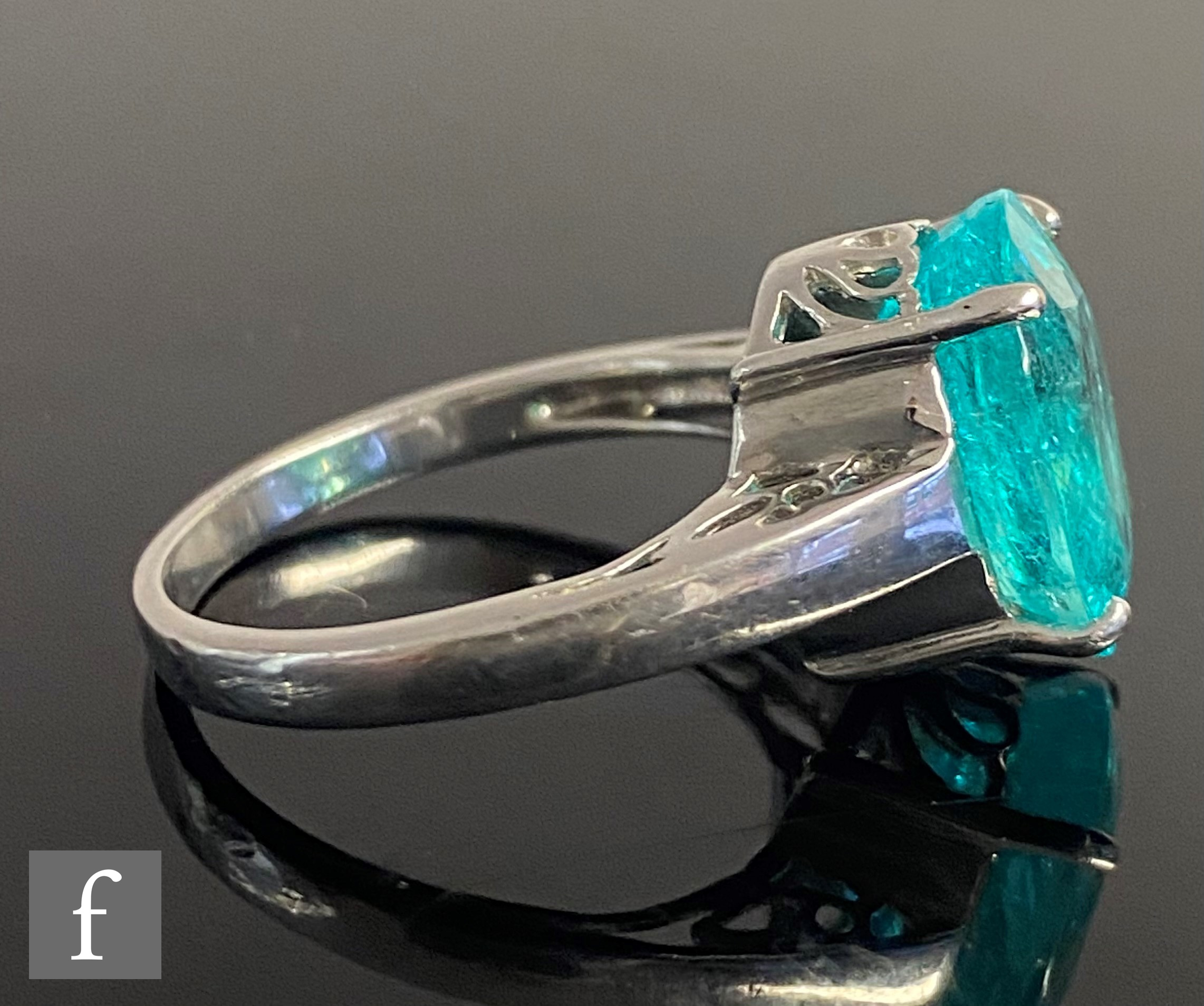 An 18ct white gold single stone, claw set paraiba tourmaline, weight approximately 6.78ct, to - Image 4 of 8