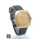 A later 20th Century gentleman's gold plated Bulova automatic wristwatch, gilt batons and date