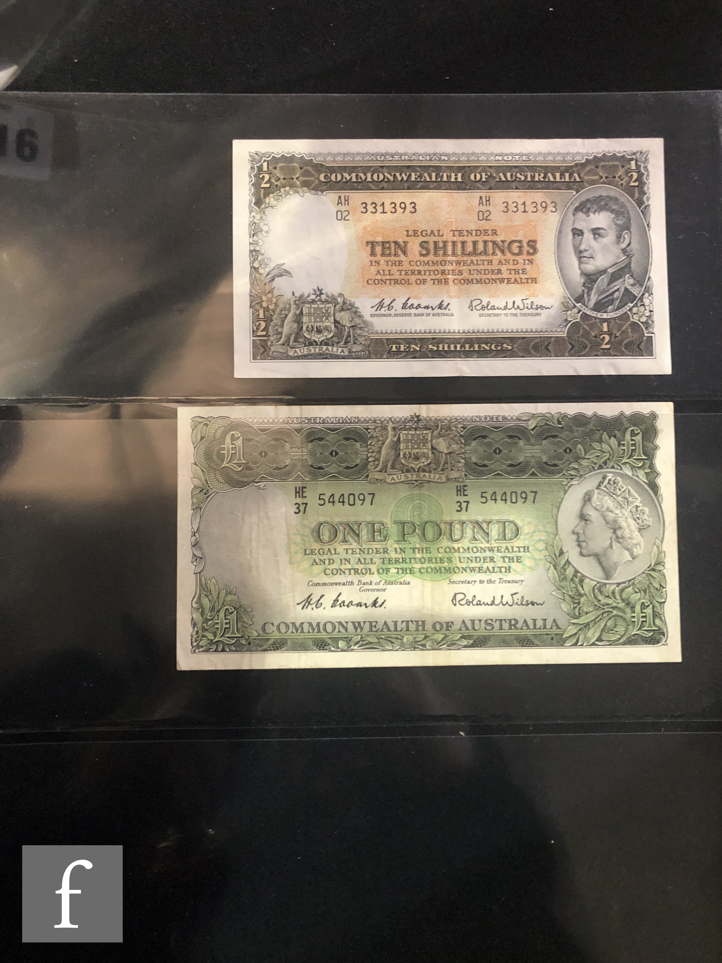 Eight Australian banknotes to include George VI five pounds S17 550040 Coombes watts, one pound - Image 3 of 4