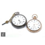 A 9ct hallmarked Waltham, open faced crown wind pocket watch with Roman numerals to a white