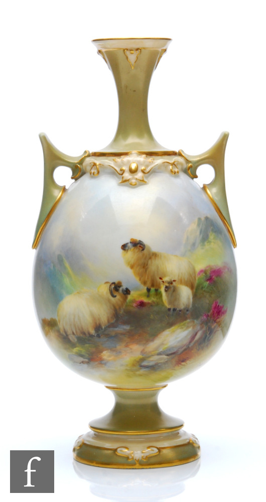 An early 20th Century Royal Worcester twin handled shape 2440 vase panel decorated by Harry Davis