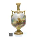An early 20th Century Royal Worcester twin handled shape 2440 vase panel decorated by Harry Davis