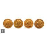 Four Victoria veil head full sovereigns dated 1894, 1898 x 2 and 1899. (4)
