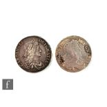 Two Charles II crowns dated 1663 and 1676. (2)