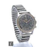 A gentleman's Breitling Navitmer stainless steel chronograph wristwatch Ref 806, black dial with