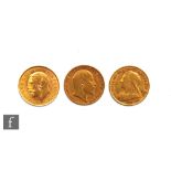 Three Victoria to George V half sovereigns dated 1899, 1905 and 1914. (3)