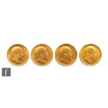 Four Edward VII full sovereigns dated 1903, 1906, 1907 and 1910.