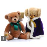Two Merrythought teddy bears, Cheeky Prince Charming, and Bernie, both boxed with shipping