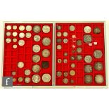 Two trays of Spanish and Portugese coins to include a Carolus IV 1776, 1805 pillar dollars,