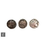 A Roman Republic M Sergius Silus (116-115BC) denarius head of Roma facing right, reverse M Sergi