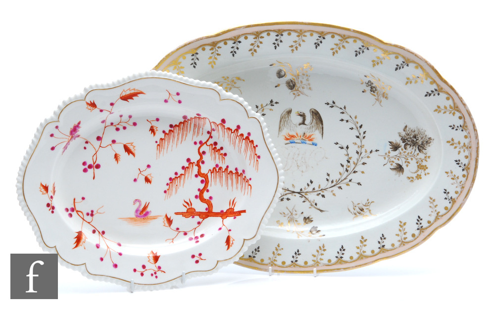 A 19th Century Chamberlain Worcester armorial meat plate decorated with heraldic phoenix on a blue