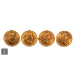 Four Elizabeth II full sovereigns dated 1957 and 1958 x 3.