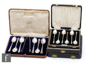 Four cased sets of hallmarked silver teaspoons to include an Albany pattern set with tongs, total