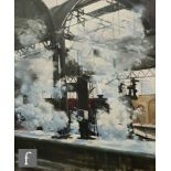RONALD MOORE (CONTEMPORARY) - Steam train at New Street, oil on canvas, signed and dated 2009,