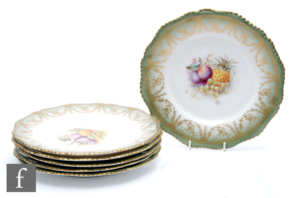 A set of six late 19th Century dessert plates, each decorated with a differing hand painted