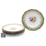 A set of six late 19th Century dessert plates, each decorated with a differing hand painted