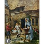 ENGLISH SCHOOL, EARLY 20TH CENTURY - Wash Day, oil on canvas, framed, 50cm x 41cm, frame size 66cm x