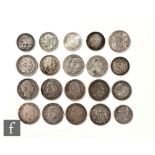 Various German funf marks dated 1875, 1876, 1898, 1904, 1907 x2 and 1911, and other similar coinage.