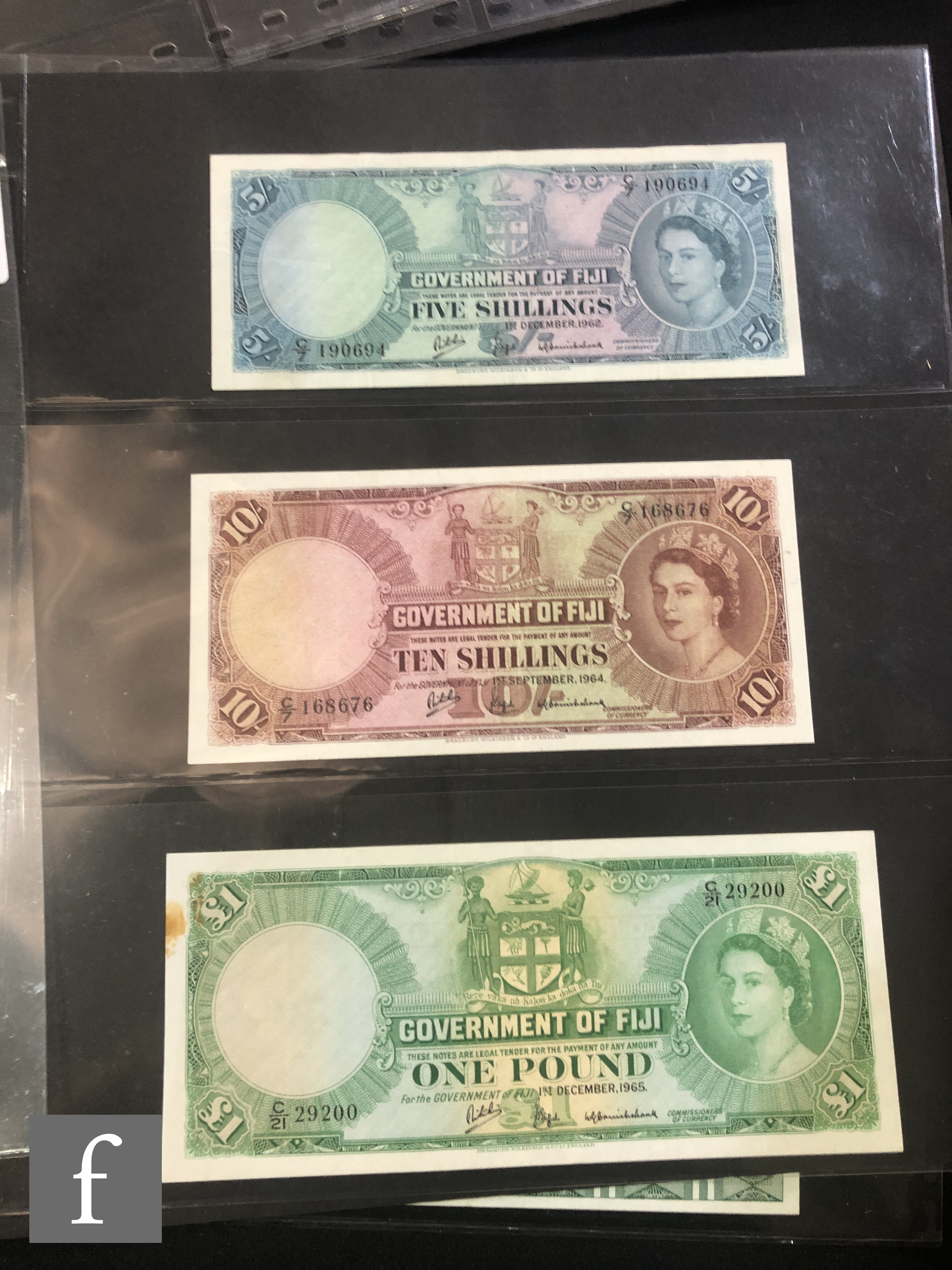 Various Government of Fiji banknotes to include 1942 one and two shilling notes, a 1941 ten - Image 6 of 7