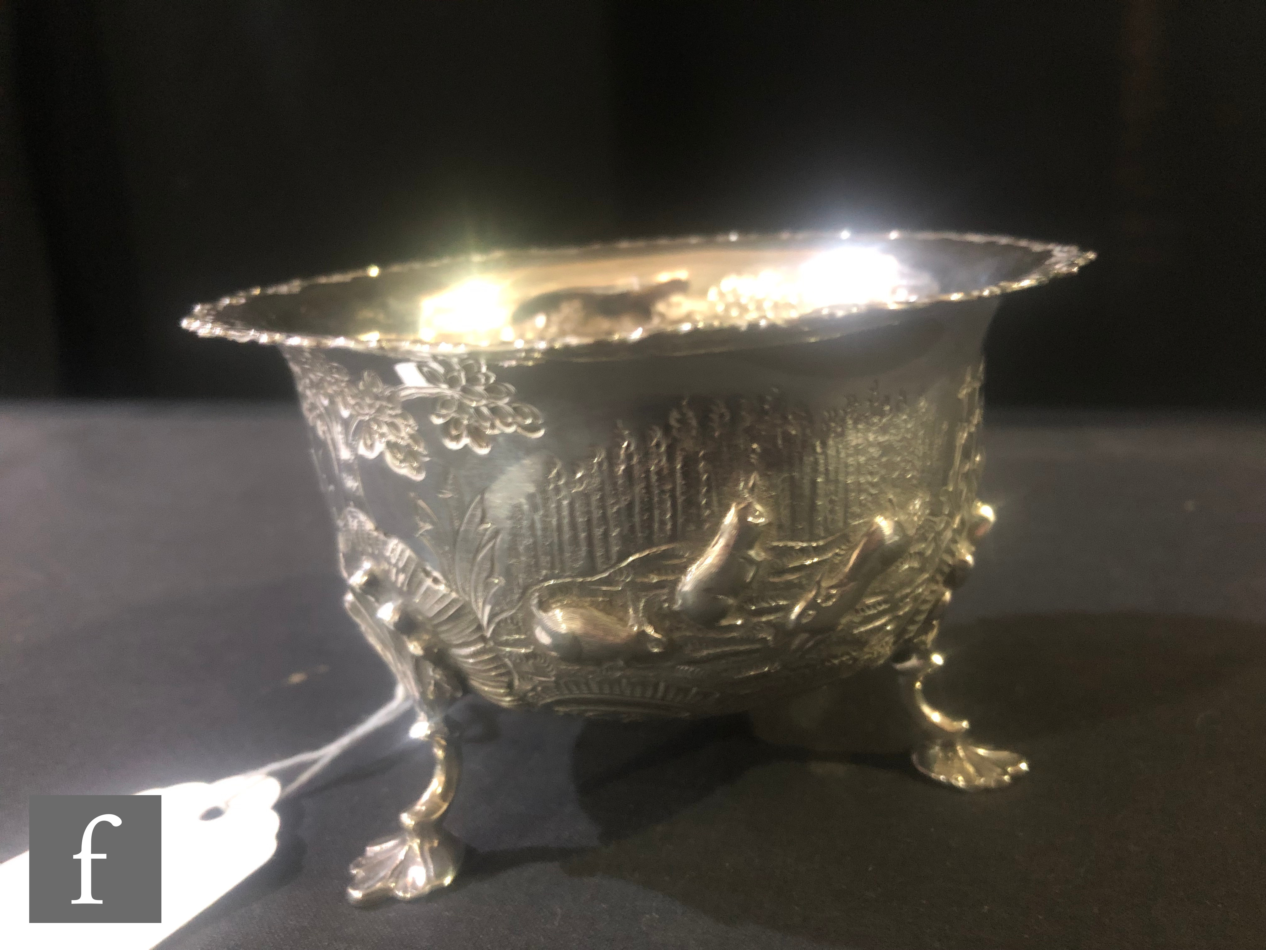 A late Victorian sugar bowl decorated with embossed and engraved scene of two pheasants in a - Image 4 of 7