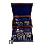 A hallmarked silver part canteen of old English pattern cutlery comprising twelve table spoons,