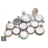 Ten assorted silver, white metal and gold plated pocket watches to include crown, key wind and