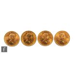 Four Elizabeth II full sovereigns, dated 1958. (4)