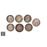 Seven William III to Victoria sixpences dated 1697, 1818, 1828, 1856, 1887, 1890 and 1893. (7)