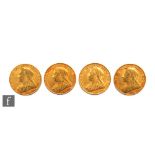 Four Victoria veil head full sovereigns dated 1898 and 1899 x 3. (4)