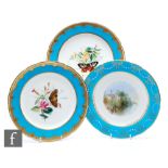 Three 19th Century Minton cabinet plates comprising two with botanical studies, the first