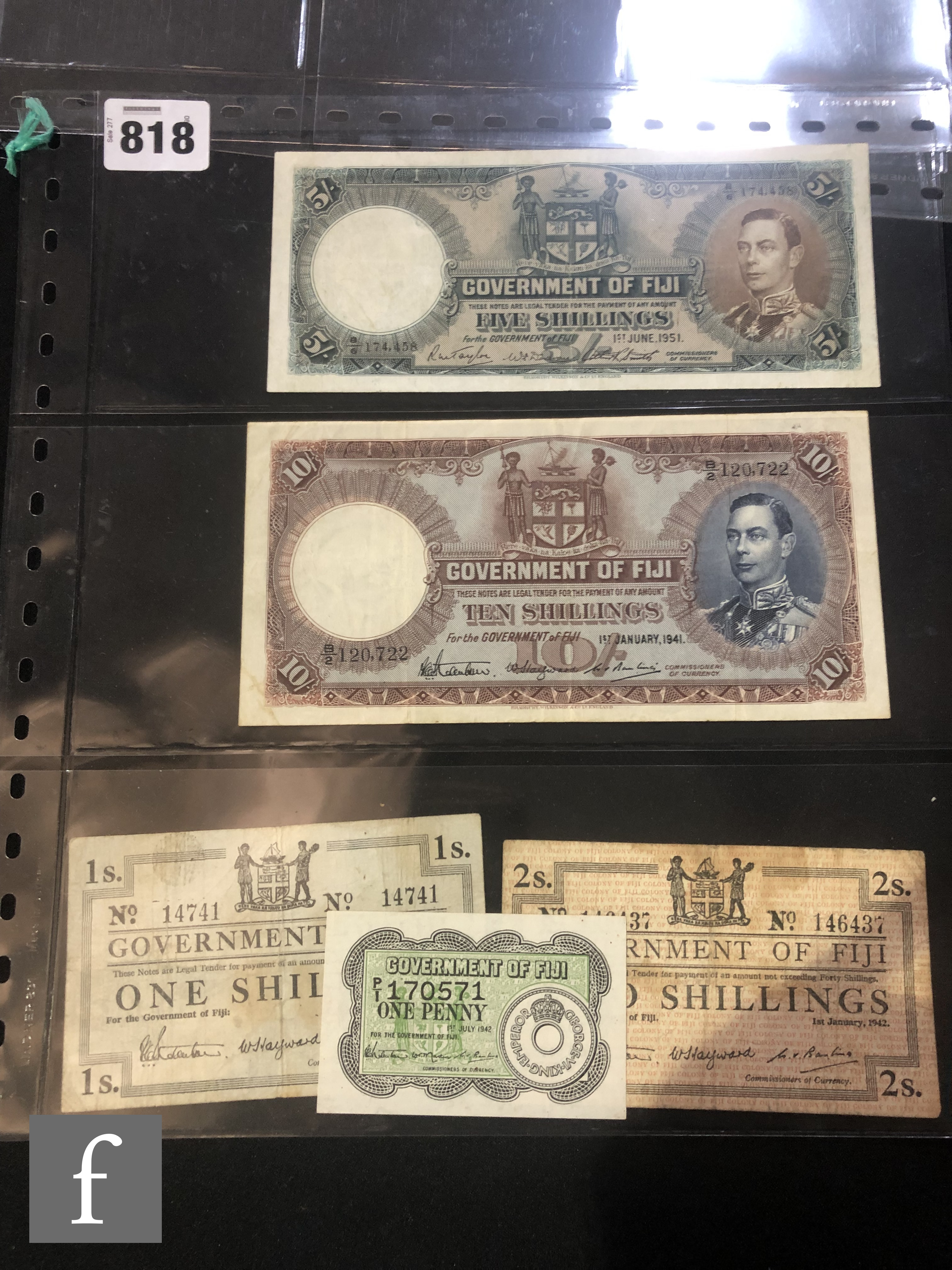 Various Government of Fiji banknotes to include 1942 one and two shilling notes, a 1941 ten - Image 7 of 7