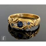 An early 20th Century 18ct hallmarked sapphire and diamond five stone ring, alternating stones to