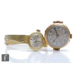 A lady's 14ct Primto manual wind wristwatch, gilt batons to a circular silvered dial, case