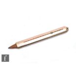 A 9ct hallmarked slide pencil sleeve of plain form, weight 7g, length 8cm, engraved with initials,