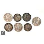 Five George III to George VI crowns dated 1819, 1891, 1935 and 1937 x 2, and two double florins