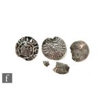 A Richard I short cross penny, a Henry III penny and fragmented cut half penny, and an Elizabeth I