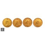 Four Victoria jubilee head full sovereigns dated 1887, 1889 x 2 and 1891. (4)