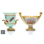 A 19th Century Barr, Flight and Barr twin handled pedestal bowl decorated with two doves pulling a