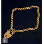 An early 20th Century 9ct double belcher link bracelet, weight 9.3g, terminating in padlock